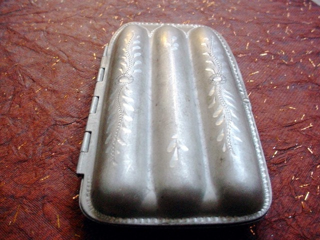 1920s Torpedo Etched Antique Aluminum Cigar Case
