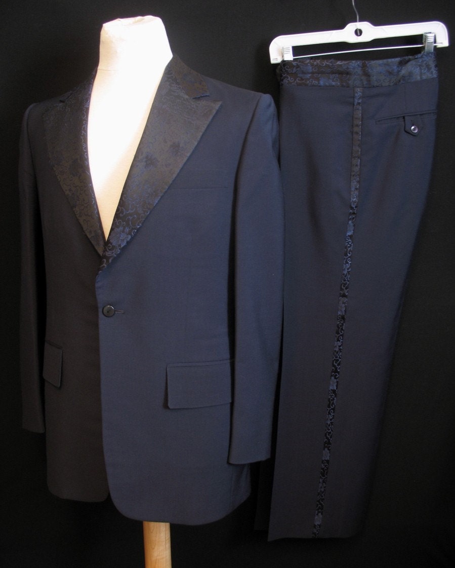 Vtg 70s Formal Brocade Trim Suit Tux Jacket 40 Stripes