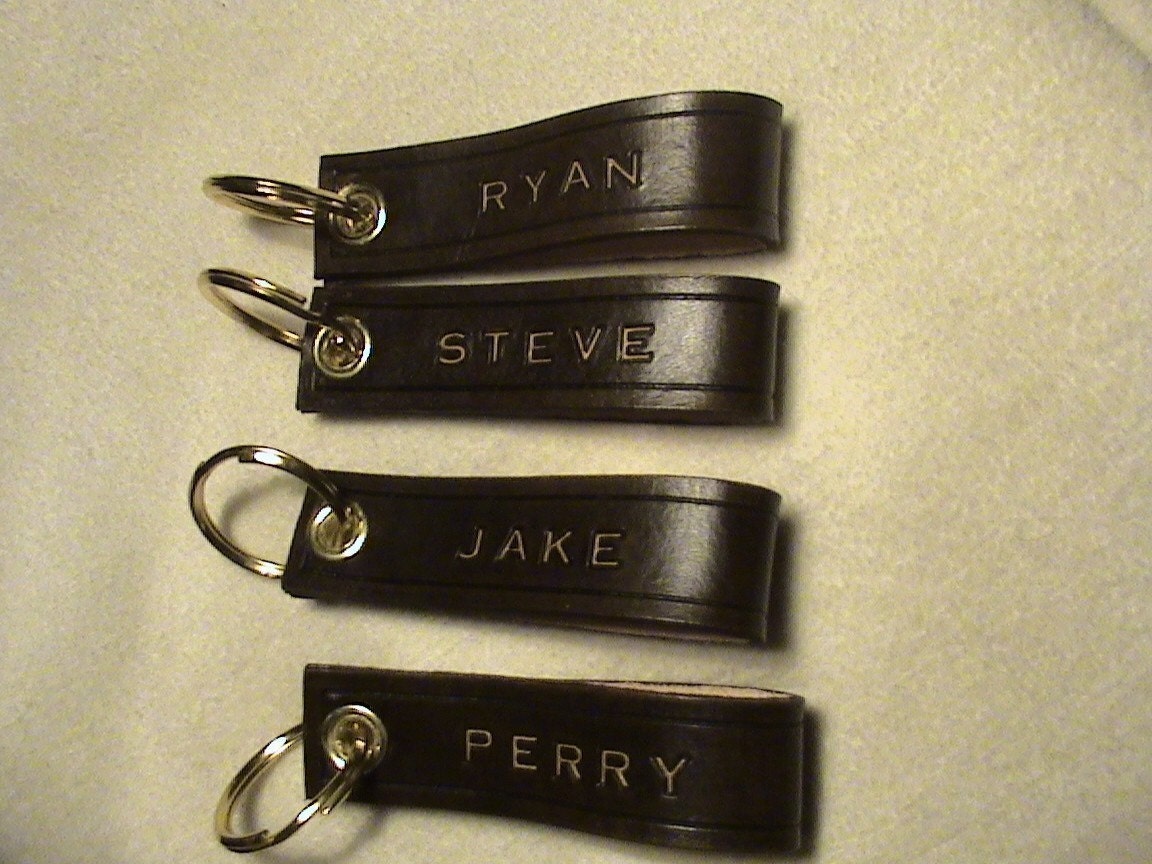 CUSTOM Leather Keychain - Fobs - text on one side
