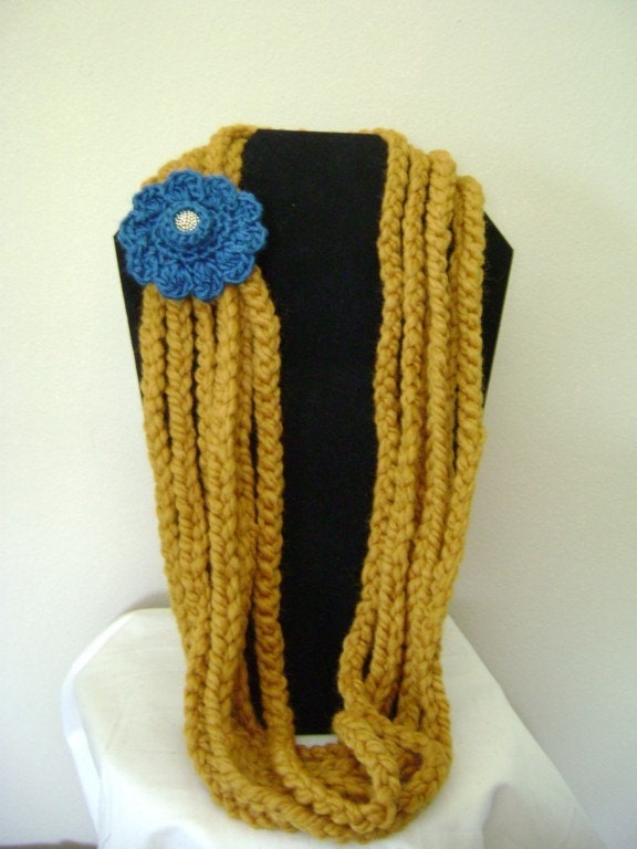 crochet mustard teal blue necklace reserved