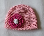 Crochet beanie hat with flower - Light Pink with Hot Pink flower