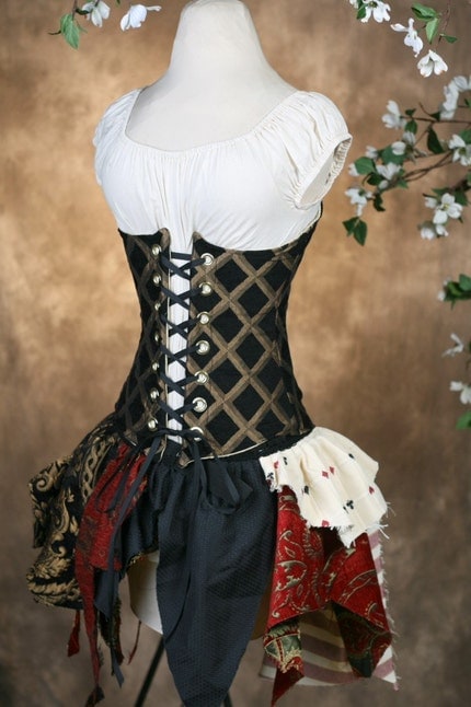 Black Diamond Corset and Tattered Skirt Set W26 to 28
