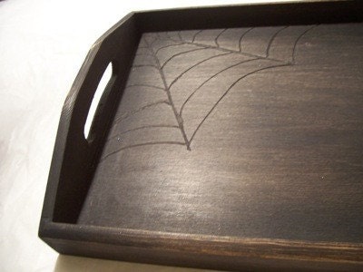 Creepy Wood Spider web Tray/ Haunted gothic wood burned decoration/ aged gift