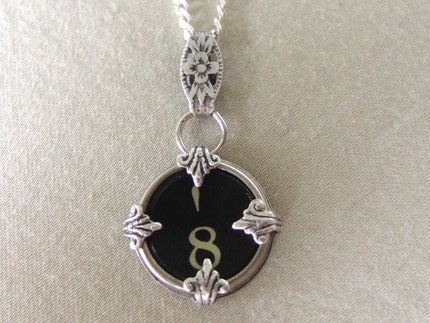 Number 8 - Typewriter Key Charm Pendant and Necklace - Black or White Available