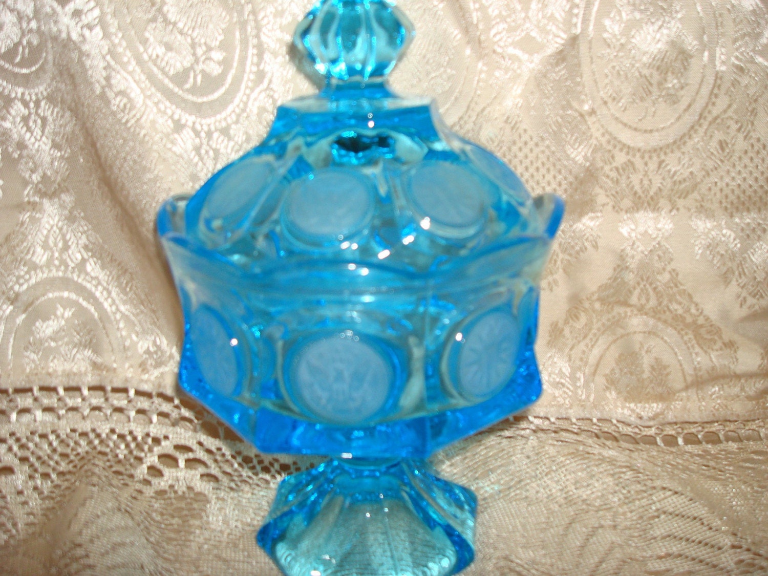 Elegant Blue Fostoria Coin Glass  Candy Dish