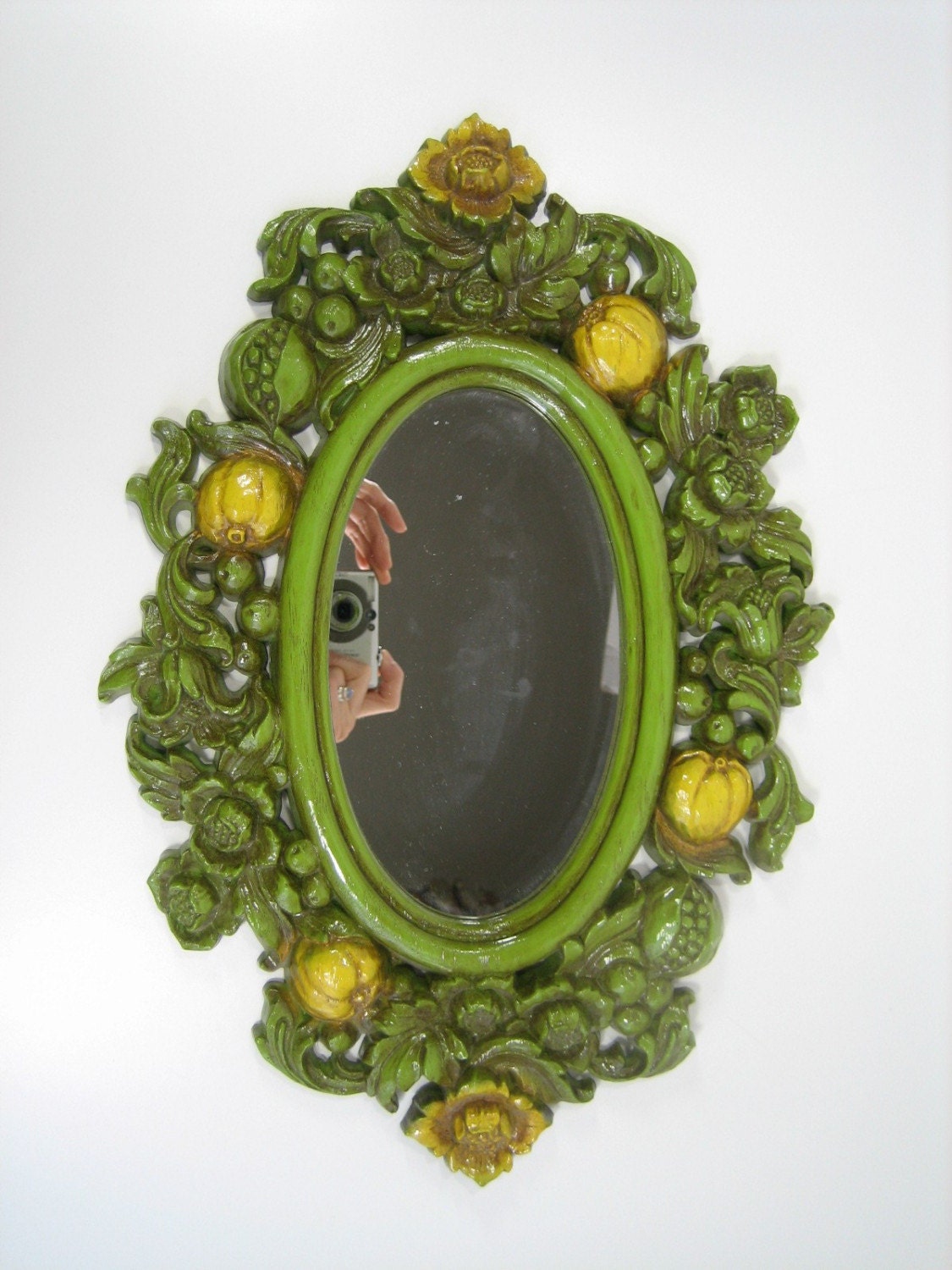 Small Ornate Green Wall Mirror.  Syroco.  60s.