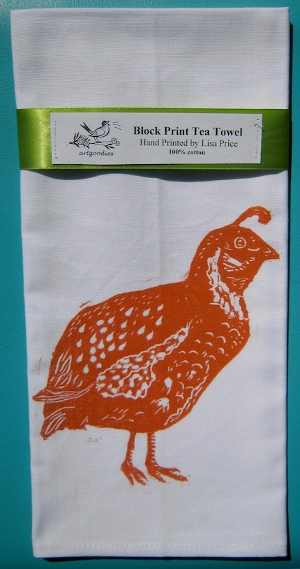 block print quail towel hand printed