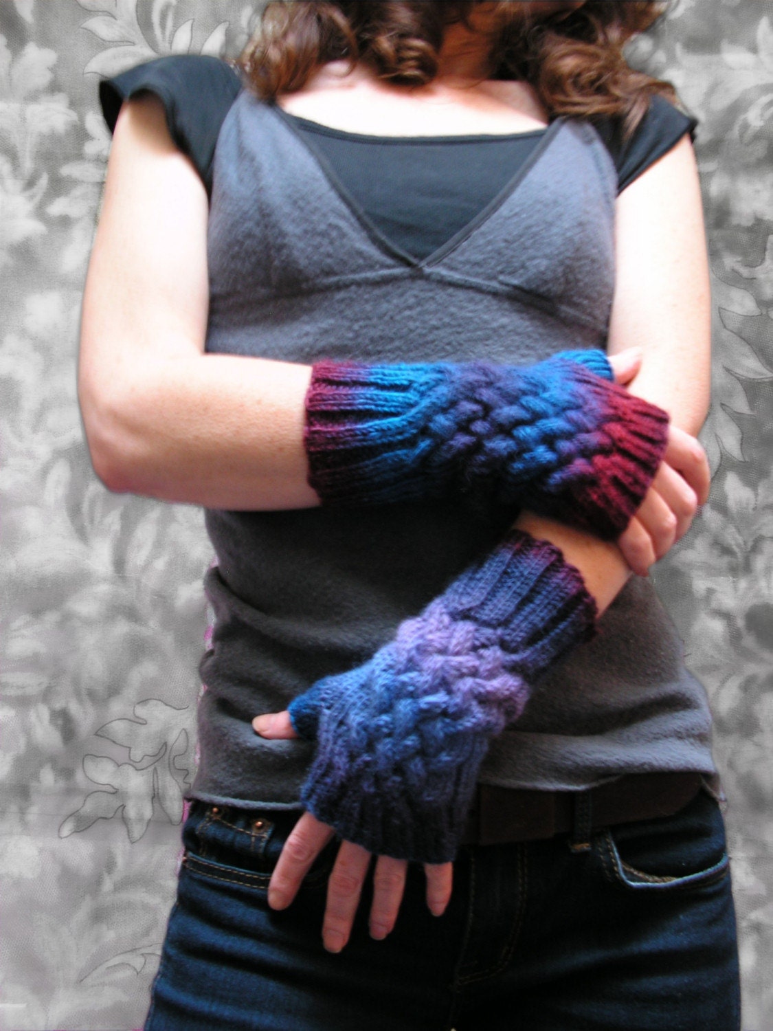 Purple Reign Cabled Fingerless Mitts by jmaccknit on Etsy