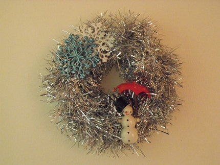 Silver Snowman Winter Christmas Wreath