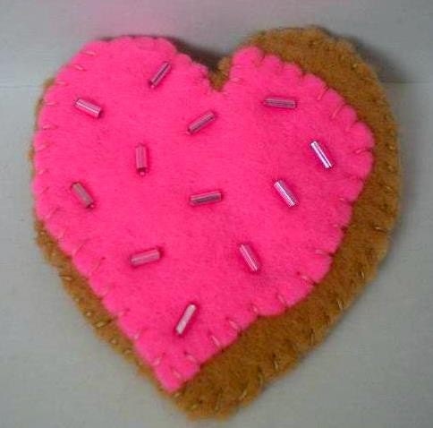 Heart Cookie Felt Pin with Neon Pink Frosting, So Kawaii