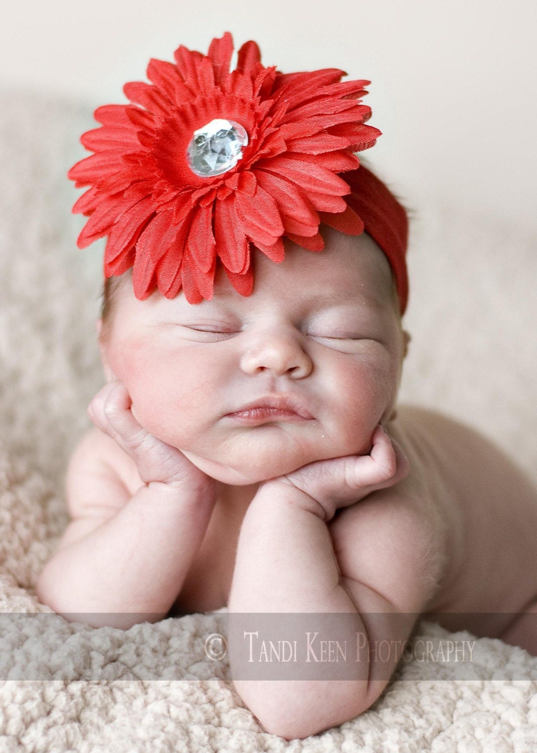 SWEETHEARTS RED - Boutique Gerber Daisy Flower Headband with BLING Center - Fits Babies Toddlers and Big Girls