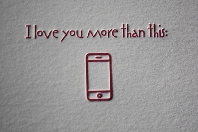 Letterpress 'I love you more than my iphone' geek, cards with matching envelope