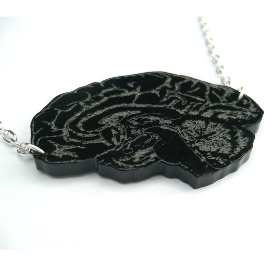 Sectioned- laser-engraved brain necklace in black (limited edition) FREE SHIPPING WORLDWIDE