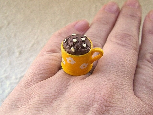 Kawaii Cute Japanese Ring - Muffin In A Mug Yellow