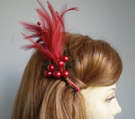 Vintage Inspiried Red Feather Fascinator Hair Comb
