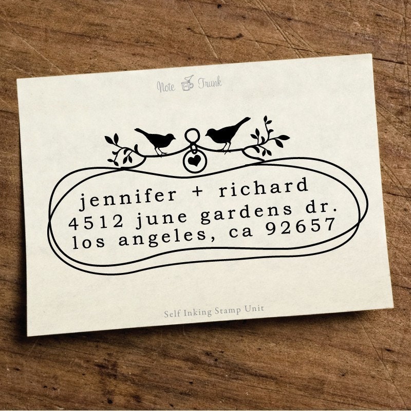 Self Inking Custom Rubber Address Stamp Two Birds In Love -1030