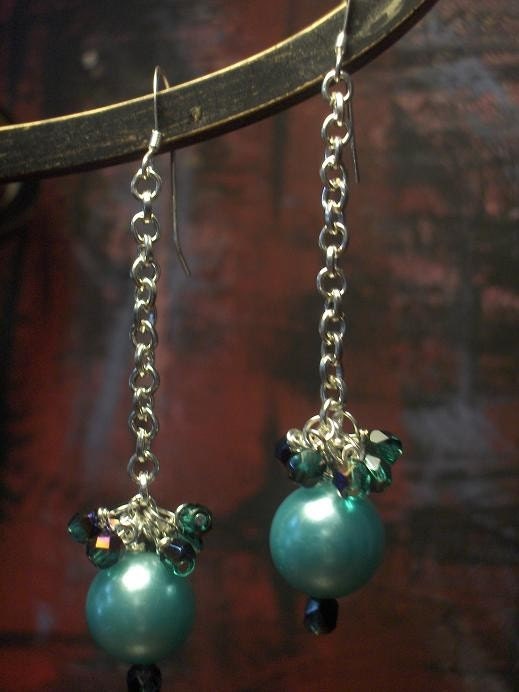 Twinkled Teal Pearl and Sparkle Earrings