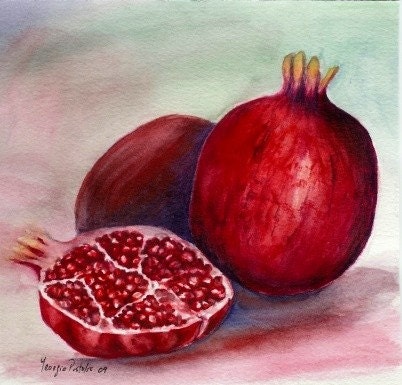 pomegranate -WATERCOLOR ORIGINAL PAINTING -
