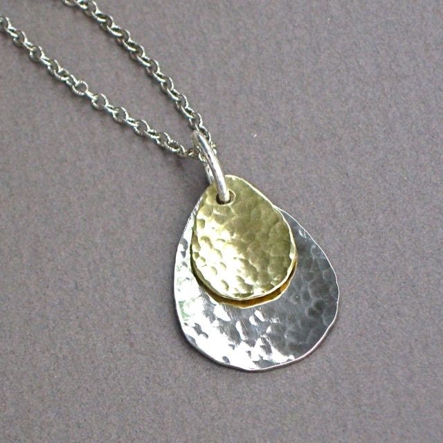Sterling Silver/Brass Hammered Teardrop Necklace - Simplicity