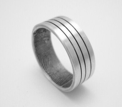 Custom fingerprint wedding band with modern lines