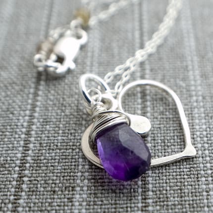 Shape of my Heart Necklace - Amethyst and Sterling Silver