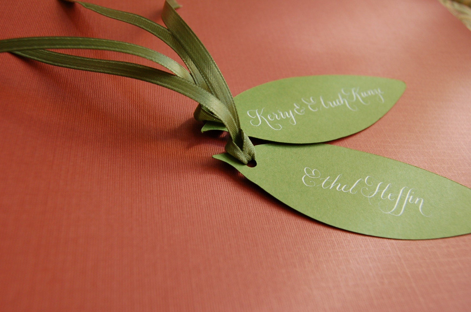 Leaf Place Cards with Hand Calligraphy