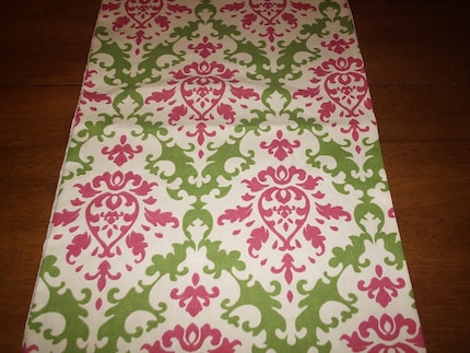 Waverly Pink and Green Damask Table Runner
