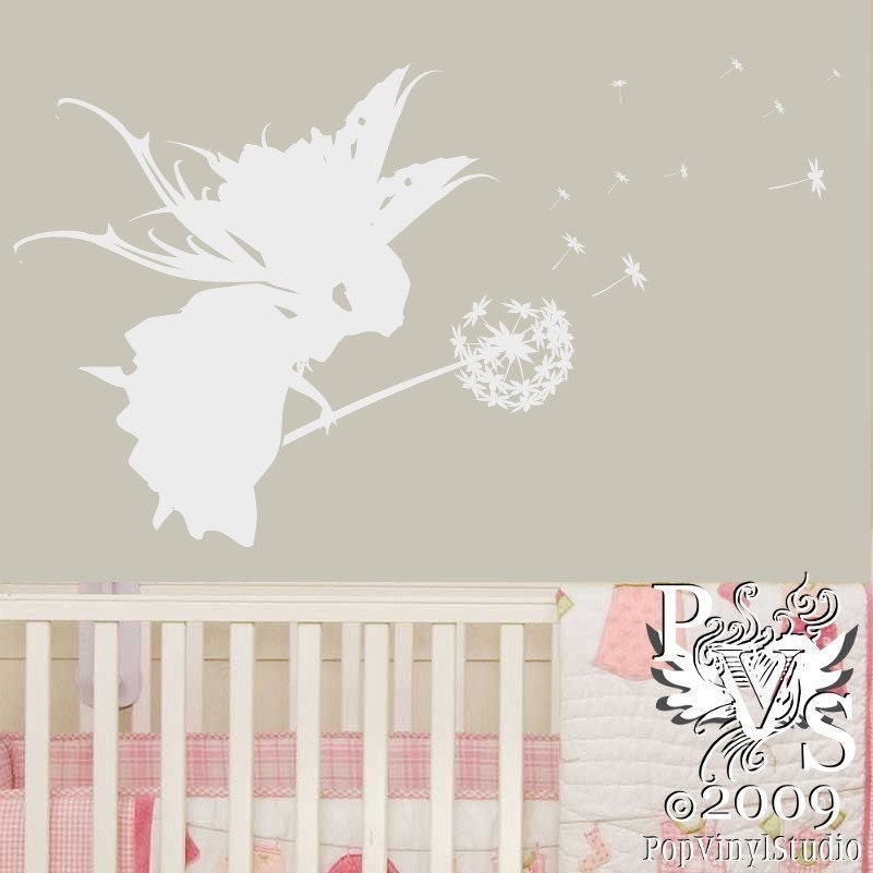 Fairy Blowing Dandelion Whimsical Wall Decal FREE US SHIPPING You Choose Color