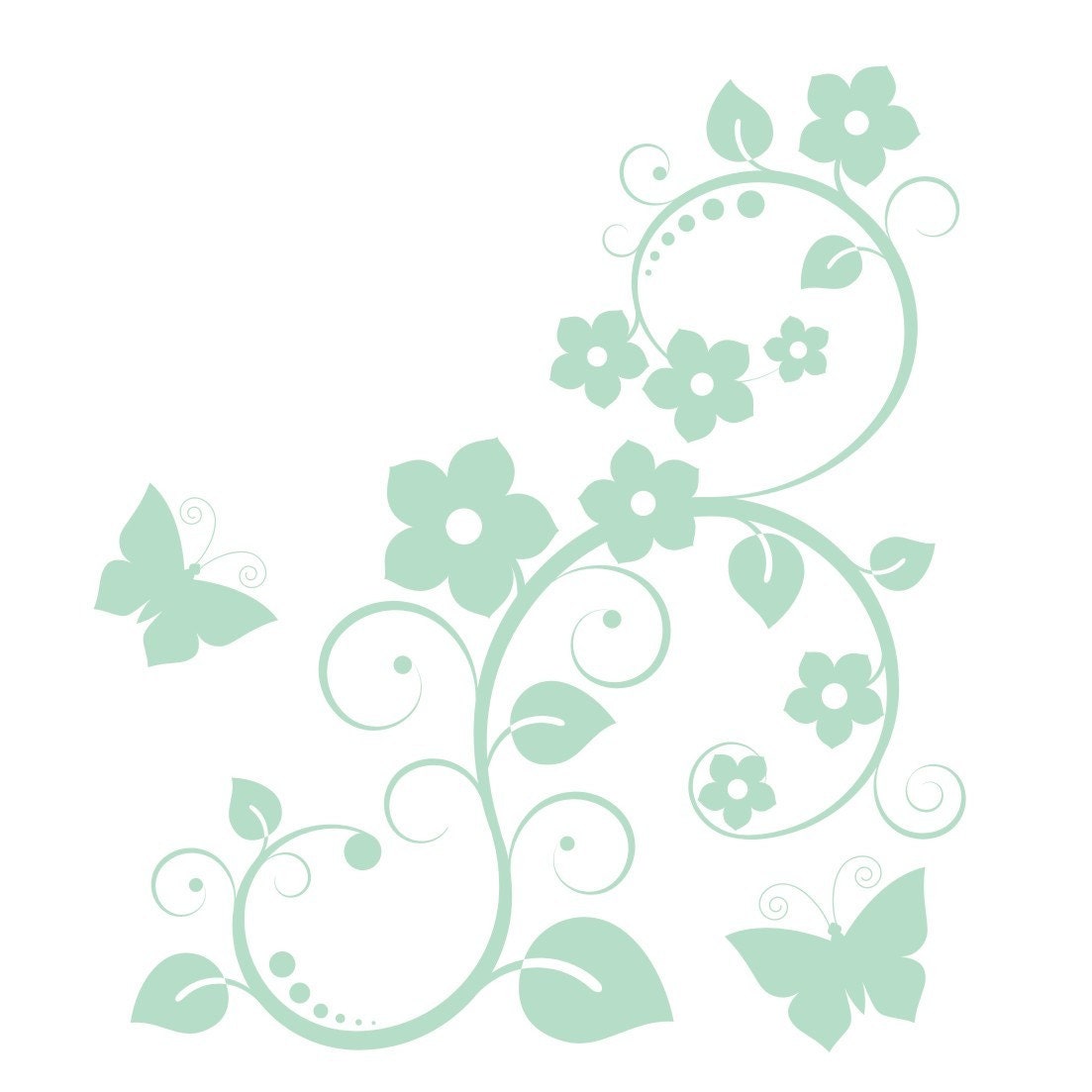 Butterfly Vine with flowers Vinyl Wall Decal