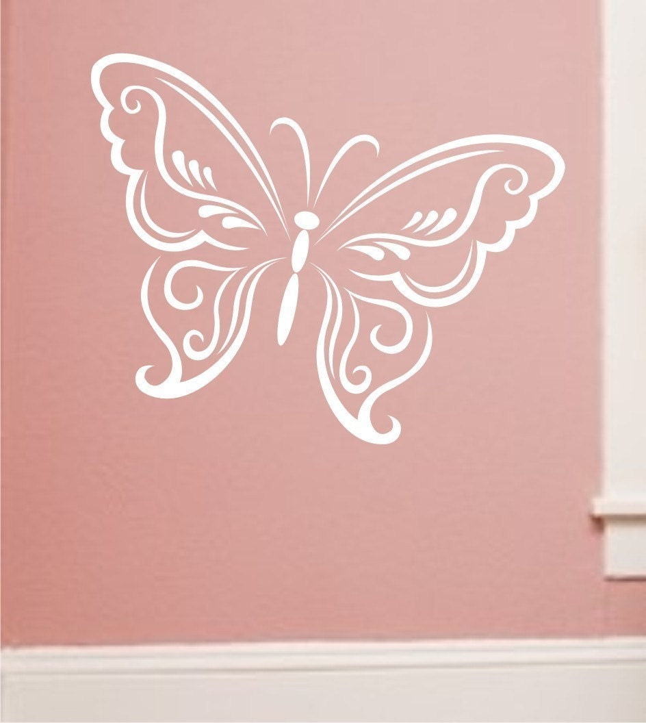 Butterfly wall decal Large Lacey Design choose color
