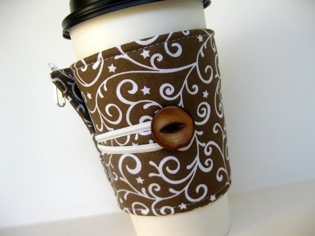 Adjustable Coffee Cozy - Swirls and Stars