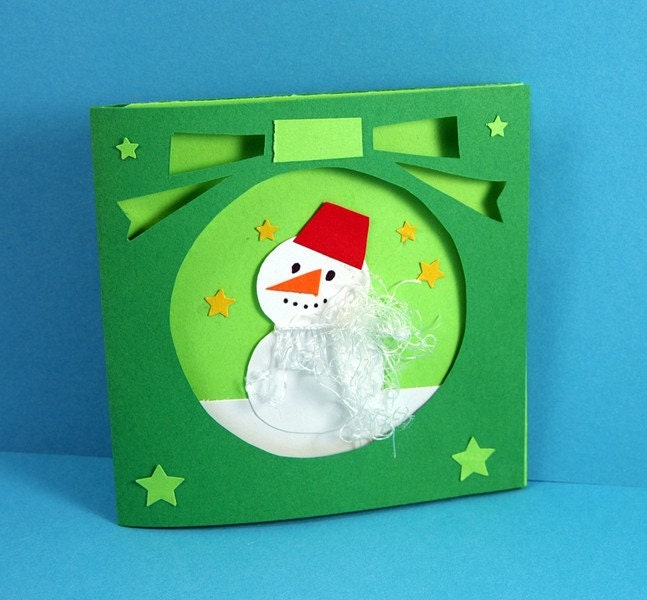 Green Holiday Snowman Christmas Card