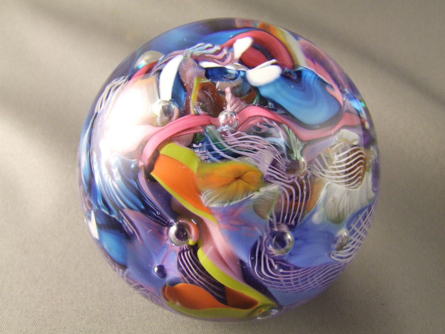 Handblown glass paperweight - Latticino cane - murrini - Mentuck art glass