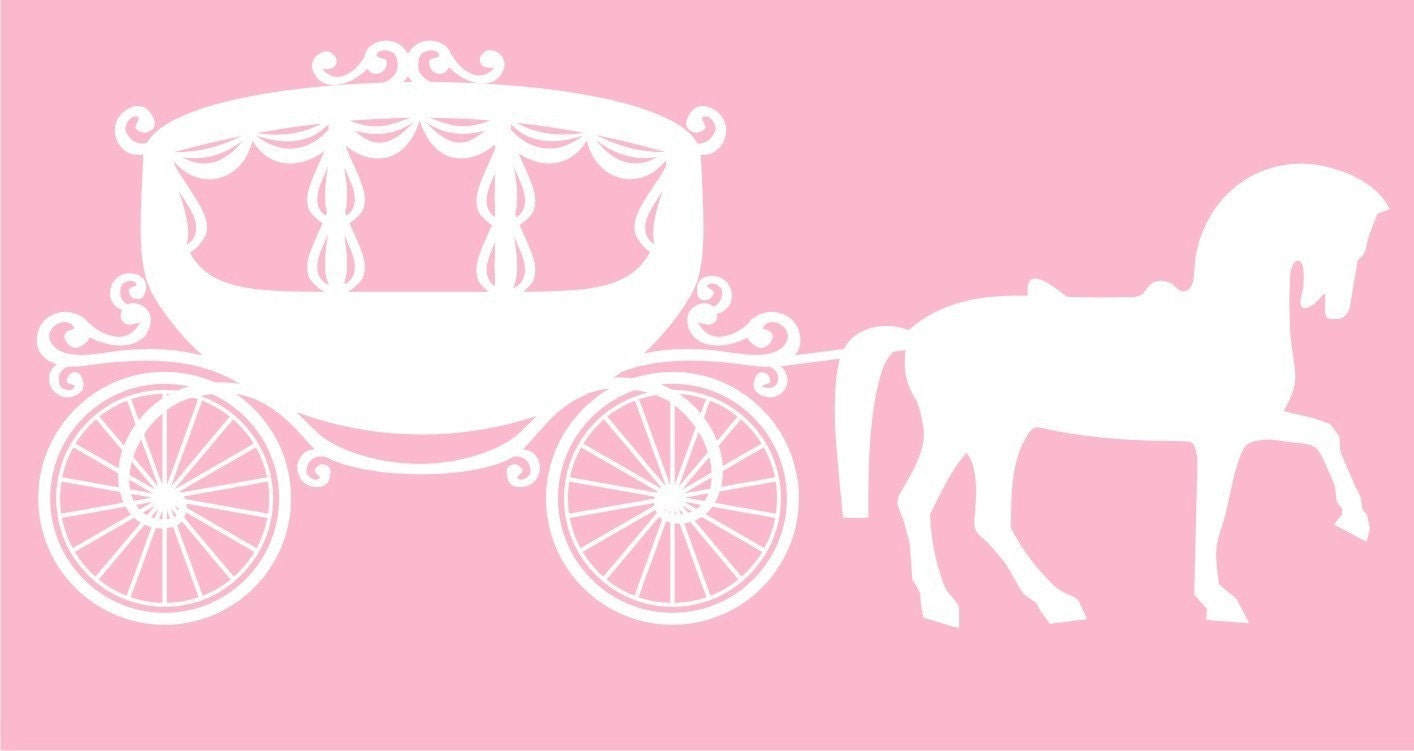 Horse Drawn Princess Carriage vinyl wall decal Silhouette of Cinderella's Carriage