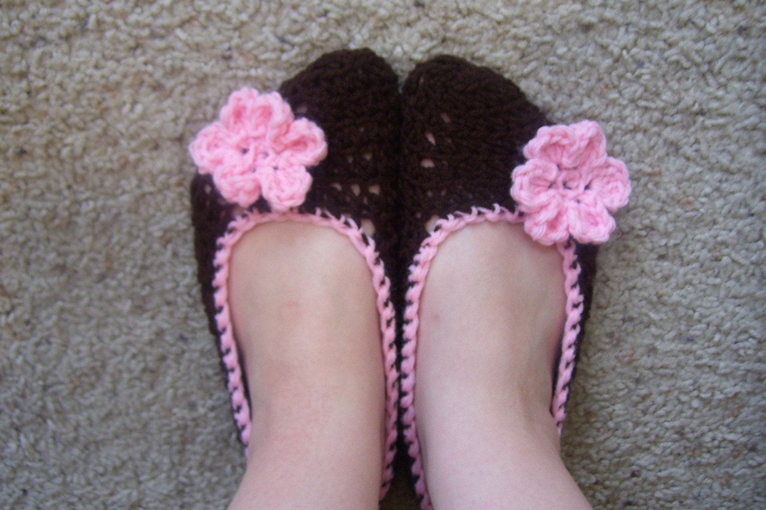 Crochet Brown And Pink Slippers