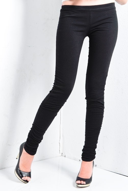 Rouched Scrunched Stretch Leggings, black (s,m)