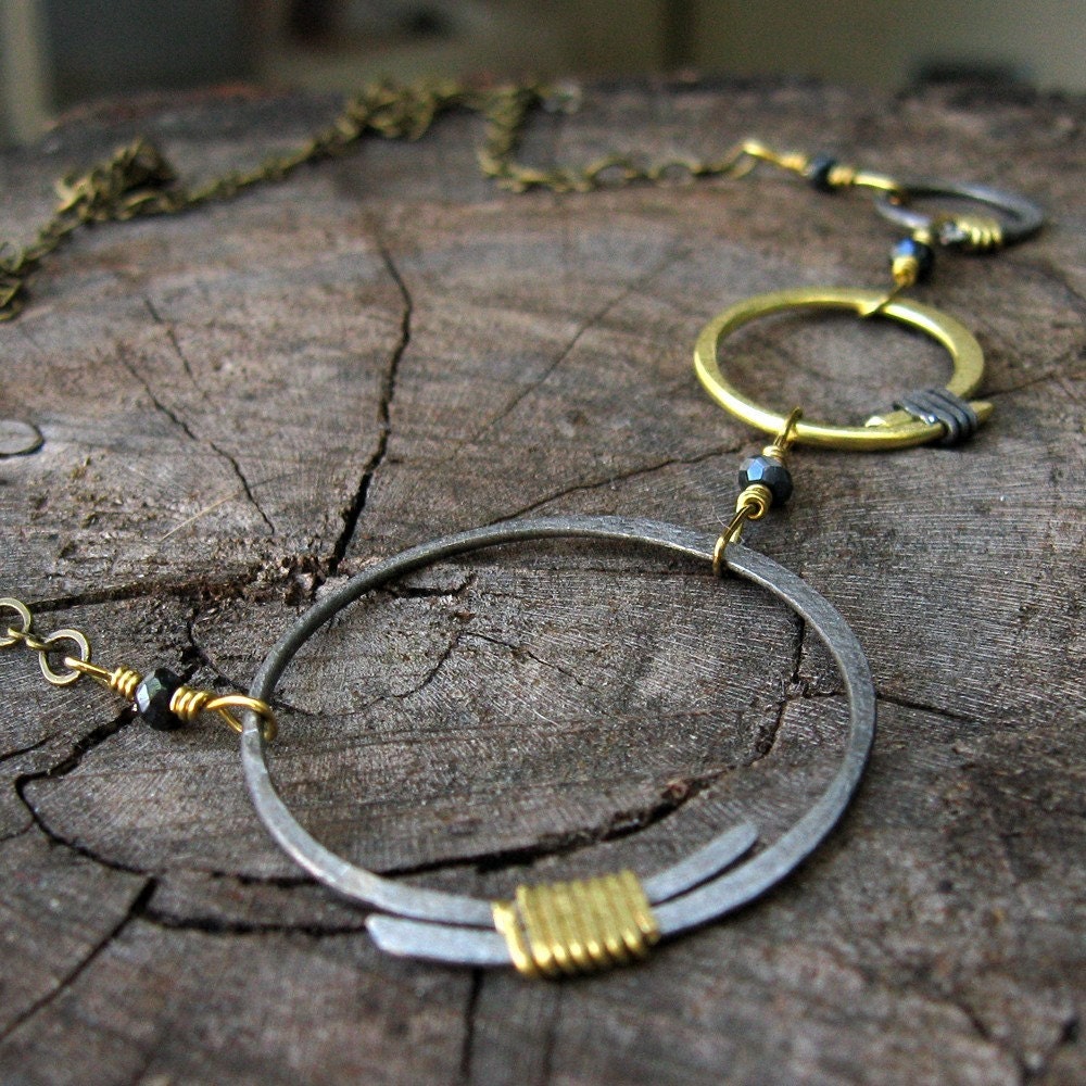 Steel and Brass Circles Necklace