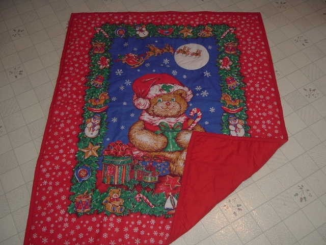 Christmas Teddy Bear Hand Quilted Baby Quilt - 20 percent off