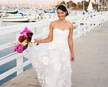 Strapless Draped Taffeta Wedding Gown with Floral Detail