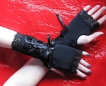 Black stretch D ring and Velvet Laced Corset thumbhole Gloves