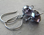 SALE - Grape Purple Faceted Crystal Rondelle Dark Oxidized Sterling Silver Earrings