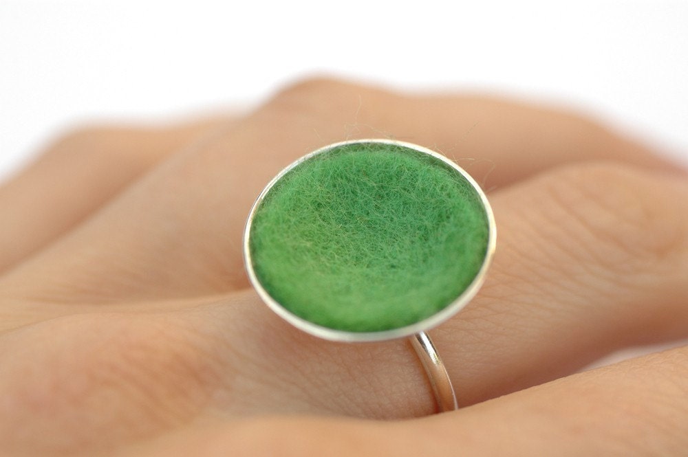 Felt Series Ring, Larger Dome in Grass Green, Size 5 and a half- Ready to Ship