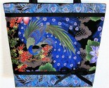 Peacock tote, purple flowers, large bag with key leash