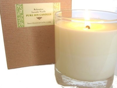 Relaxation - Vanilla Lavender Soy Glass Pillar Candle