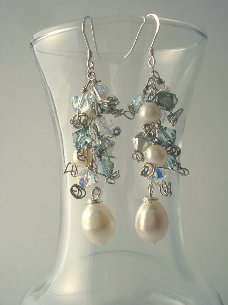 Freshwater Pearl and Swarovski Crystal Cluster on Sterling Silver