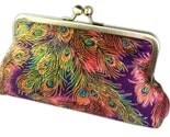 Peacock Feathers Luxury Clutch Bag with Iridescent Silk Lining