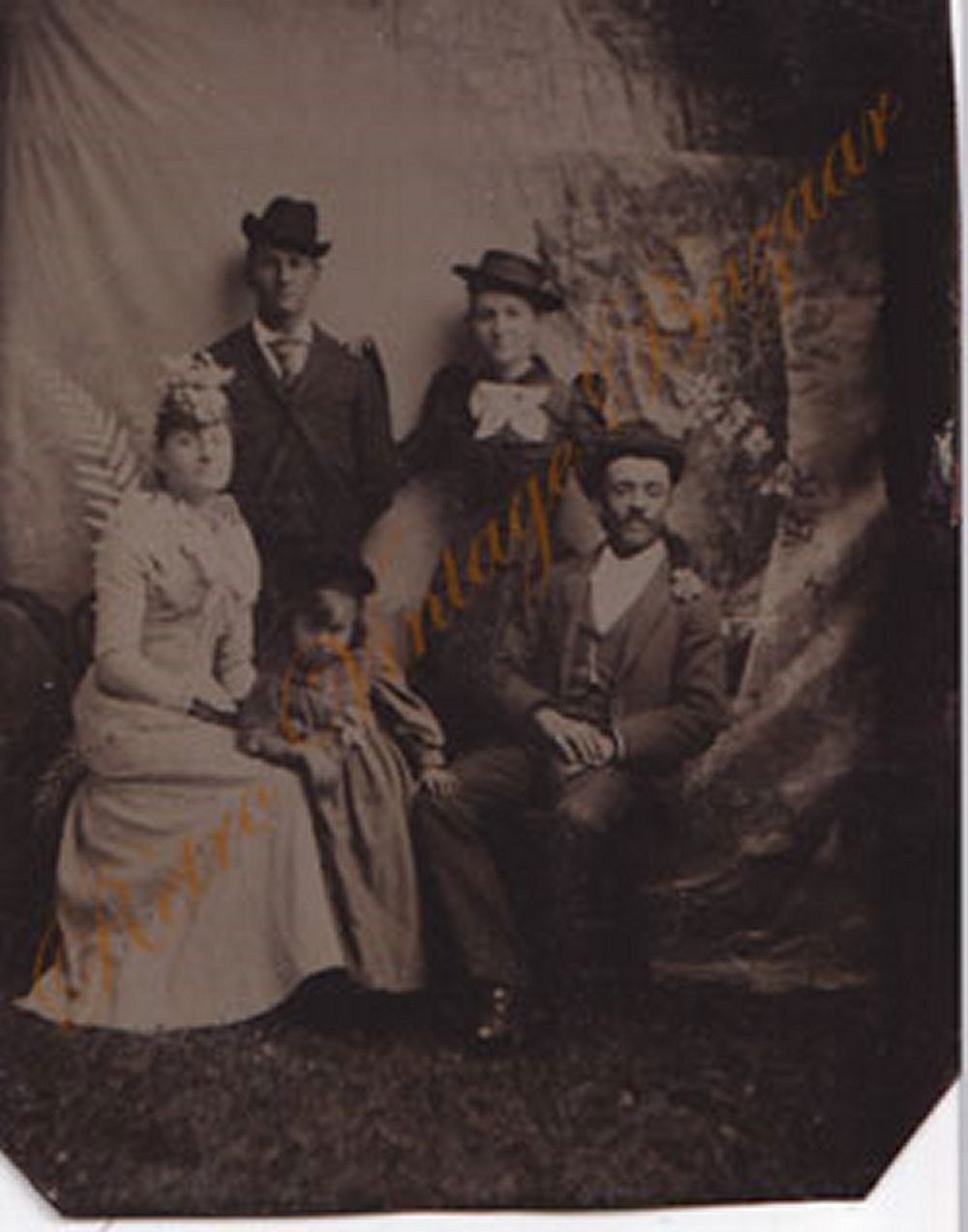 Tintype Photo Circa 1800s Family with Hats