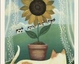 CAT in WINDOW w SUNFLOWERS and COWS PRINT Signed Wendy Presseisen 