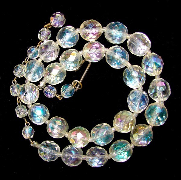 Vintage Faceted Crystal Arora Borealis Beaded Bib Choker Necklace ... Oh Faro 