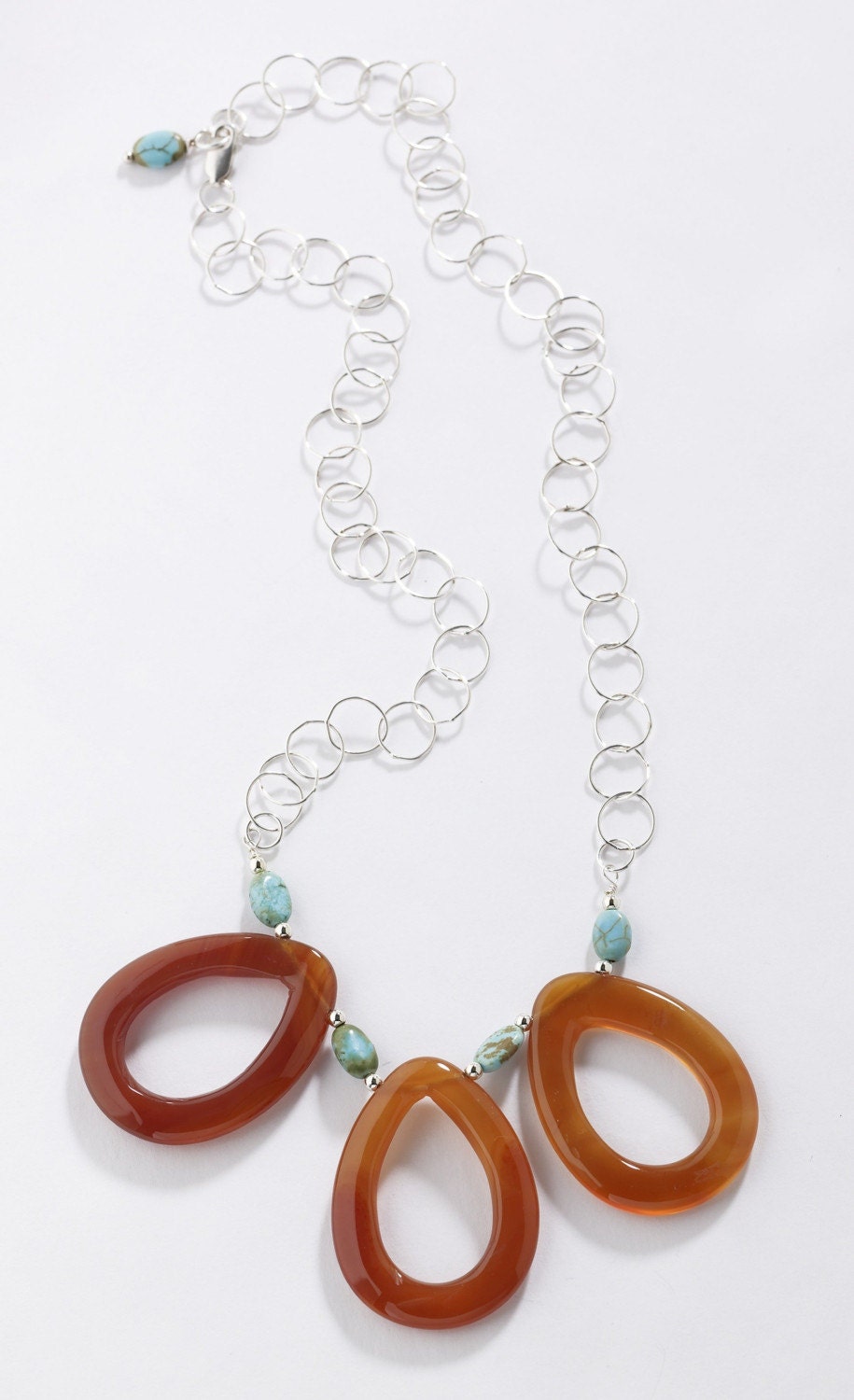 Large triple carnelian and turquoise necklace